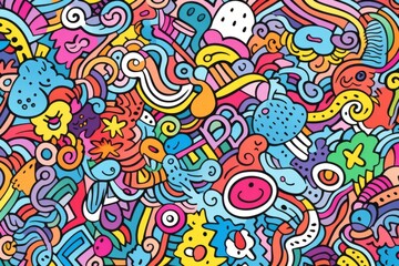 Fototapeta na wymiar Unleash a burst of playfulness with a whimsical and lively colorful line doodle seamless pattern background, Generative AI