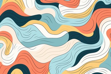 Dynamic and colorful line doodle seamless pattern background, Generative AI
