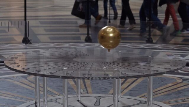 Copper Ball of the Foucault Pendulum Swinging at Paris Pantheon - Slow Motion