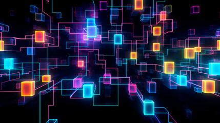 Obraz premium Abstract glowing neon squares. Selective focus.