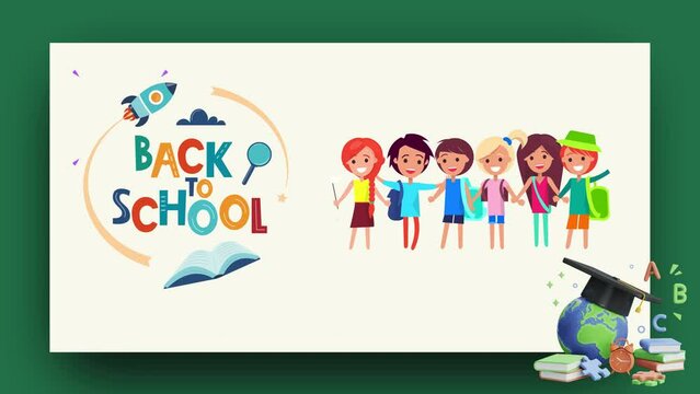 back to school lettering with children couple , 4k video animated