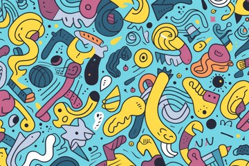 Fototapeta na wymiar Elevate your project with a fun and eclectic colorful line doodle seamless pattern background, bringing a joyful, Generative AI 