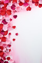 Pop, vibrant, Valentine's day background, love, with hearts and rose petals, empty copy space Generative AI