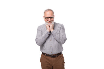 elderly smart boss man with a white beard and mustache works in a business company