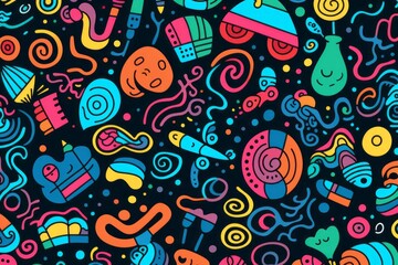  Immerse yourself in a world of imagination with a vibrant and fun colorful line doodle seamless pattern background, Generative AI - obrazy, fototapety, plakaty