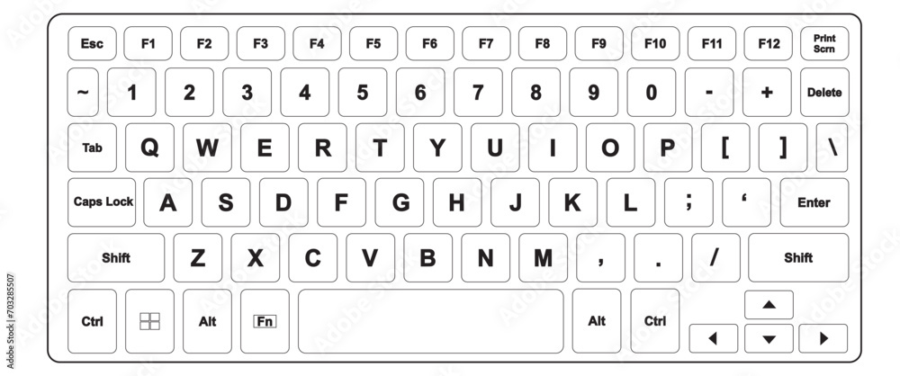 Fototapete keyboard in a realistic white design. vector illustration computer keyboard button layout template w