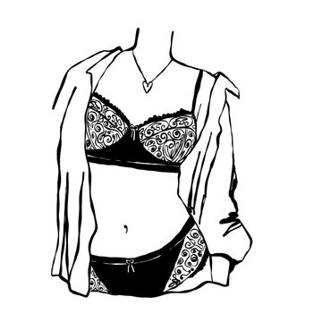 black lingerie set with open shirt clip art preview