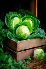 cabbage in a box in the garden. Selective focus.