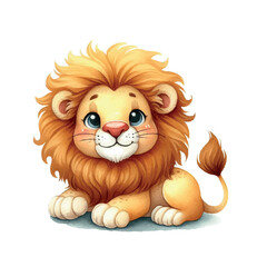 : cute lion watercolor illustration of a lion. animals.lion