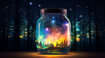 Dreams Concept Colorful Lights In Open Jar