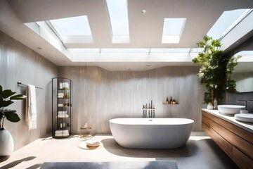 Fototapeta na wymiar Soothing Retreat: Bathroom with Bathtub - Elegant Design, Comfortable Fixtures, and Aesthetic Serenity | A Relaxing Oasis for Unwinding.
