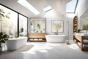 Fototapeta na wymiar Modern Comfort: Bathroom - Sleek Fixtures, Contemporary Design, and Aesthetic Serenity | A Stylish and Relaxing Space for Daily Self-Care.