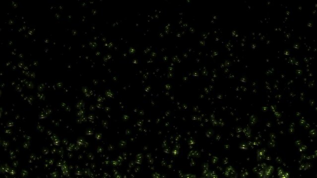 Loop chaos floating glow flickering green particles sparks rising up on black  abstract  background.