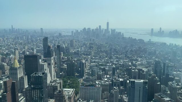 The Manhattan skyline seen from the Empire State Building, one of the most famous skyscrapers of the Big Apple in New York (USA).