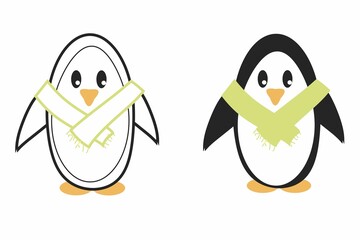 Penguin coloring book. Color according to the sample. Children's illustration.