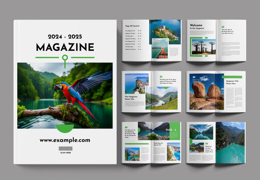Colorful Magazine Template Layout With Green Accents