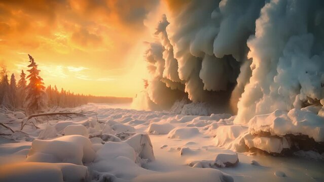 Natures wrath on full display, as a tumultuous blizzard pummels the once serene white landscape into chaos.