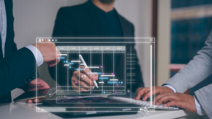 business plan investment concept Businesspeople analysing investment graph meeting brainstorming and discussing plan