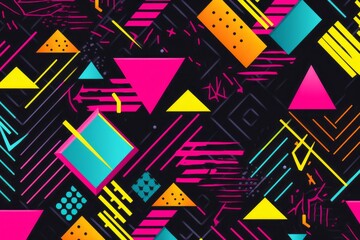 Celebrate the rad style of the 80s in your design with a patterned background, showcasing bold geometric patterns, vibrant colors, Generative AI  - obrazy, fototapety, plakaty