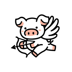 Minimal Animal cartoon cupid for valentine Element for decoration clipart of pig