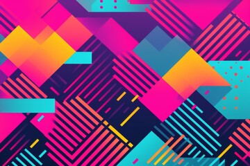 Immerse yourself in the retro charm of the 80s with a patterned background featuring bold stripes, pixel art elements, and vibrant gradients, Generative AI