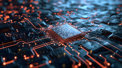 Concept of Ai machine learning, CPU central processing unit trying to deep learn virtual data.