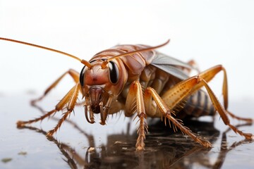 cockroach is prominently displayed on white - obrazy, fototapety, plakaty