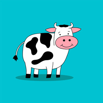 vector flat cute cow illustration with pastel background
