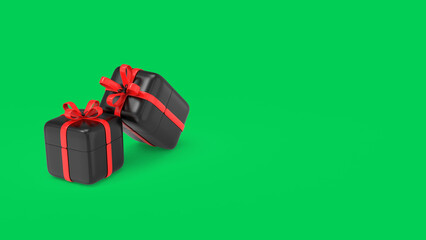 realistic black gift box 3d render illutration red ribbon bow for holiday bithday wedding and christmas present for festival decoration element