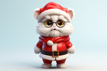 Cat with winter clothes like Santa Claus. Christmas style hat and sweater