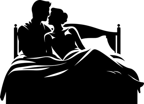recommend clip art: Couple in bedroom silhouette in black color. Vector template for laser cutting wall art.