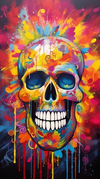 Skull Painting on Black Background