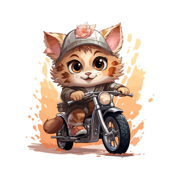 cute cat motorcycle illustration 