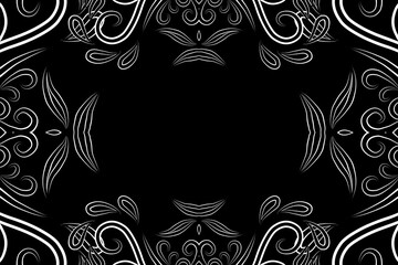 Beautiful black and white frame gradient flowers line art pattern of indonesian culture traditional tenun batik ethnic dayak ornament
