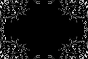 Beautiful black and white frame gradient flowers line art pattern of indonesian culture traditional tenun batik ethnic dayak ornament