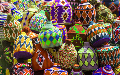 colored containers in the stalls of the Ancient Market