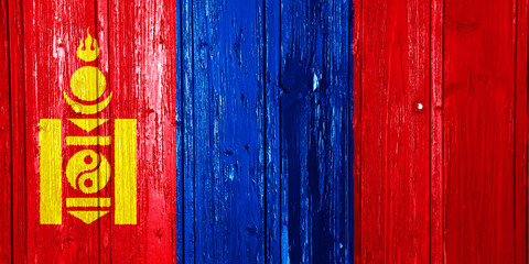 Flag of Mongolia on a textured background. Concept collage.