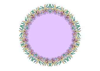 marco de flor orquídea con espacio para lettering letras escrito interior plano violeta claro rosa  fondo transparente PNG