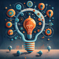 Clarifying complex ideas theme with light bulb and Artificial Intelligence Business tech.  - obrazy, fototapety, plakaty