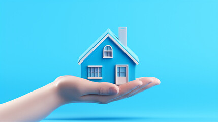 Fototapeta na wymiar Protecting Your Home Investment: 3D Insurance Icon with Toy House Floating in Hand