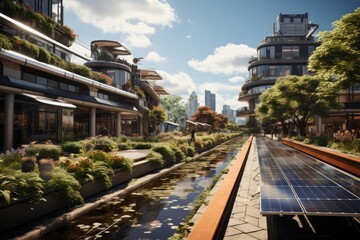 Urban Park with Solar Benches and Integrated Energy Storage Units, on an isolated Urban Park Green background, Generative AI