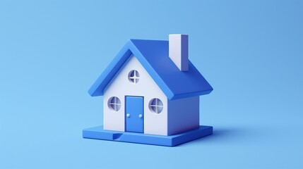 Cute Blue Home with 3D House Sale Icon - Modern Dwelling Illustration with Percent Discount Offer for Real Estate and Housing Market Promotion