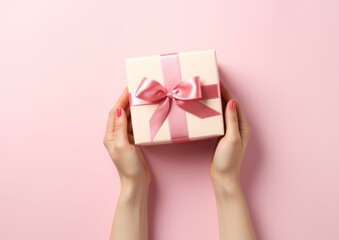 Top view concept photo of woman's day composition gift boxes with bows ribbon flowers on isolated pastel background with copyspace for text