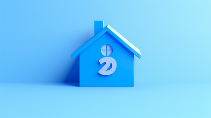 Cute Blue Home with 3D House Sale Icon - Modern Dwelling Illustration with Percent Discount Offer for Real Estate and Housing Market Promotion