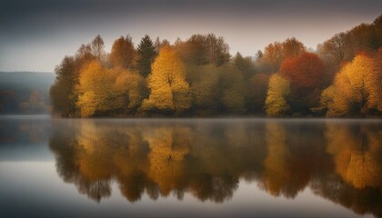 Fototapeta premium Autumn Reflections on Tranquil Lake