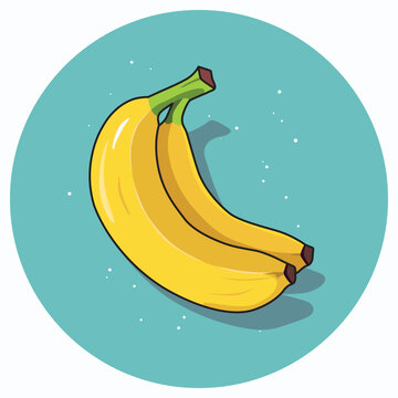 Two yellow bananas in the turquoise circle. Isolated vector illustration, minimalism. Banana colored symbol.