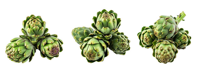 artichokes with high angle view on a white