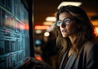 The trader on a stock exchange floor, using cyber tech and AI-powered algorithms and predictive analytics to make split-second investment decisions.