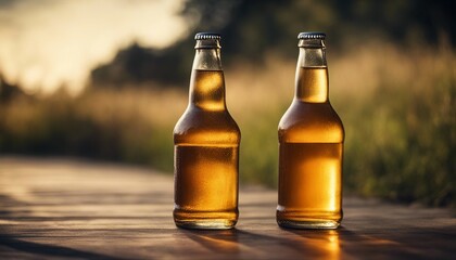 Sunset Glow on Beer Bottles