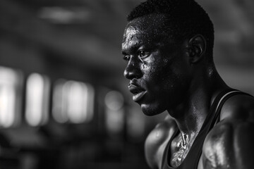 Monochrome portrait of a focused male athlete